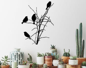 Metalowe ptaki na gałęzi – dekoracja ścienna na Halloween do wnętrz i na zewnątrz