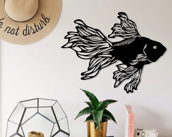 Metalowa sztuka ścienna z rybą: dekoracja do wnętrz i na zewnątrz