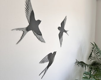 Metalowa dekoracja ścienna z jaskółką, kolorowe ptaki, zestaw 3 szt.