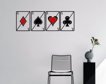 Metalowa dekoracja ścienna w kształcie kart do gry: kolorowa, nowoczesna dekoracja, sztuka do pokoju gier