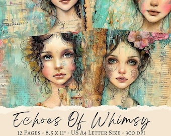 Whimsical Girl Junk Journal Printable Pages: Collage, Art Journal