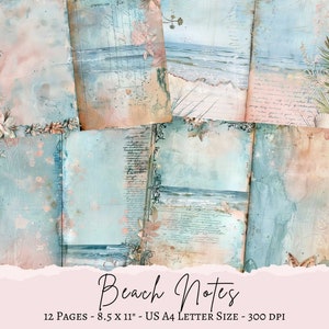 Beach Notes,Coastal Journal Page,Coastal Paper,Beach Paper,Beach Pages,Seaside Pages,Nautical Pages,Beach Ephemera,Beach Journal,Download