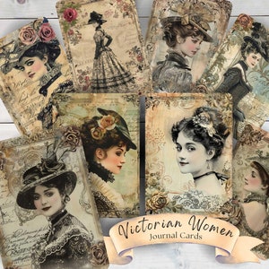Mulheres vitorianas, cartões de diário, diário de lixo, imprimível, download digital, suprimentos para scrapbooking, inserções imprimíveis, itens efêmeros, vintage