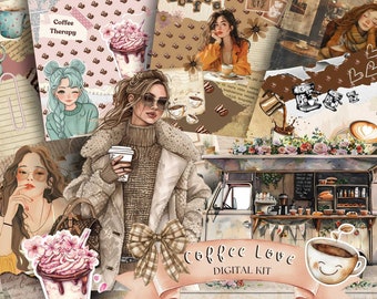 Coffee Ephemera Kit: Junk Journal Scrapbook Pages (Digital Download)