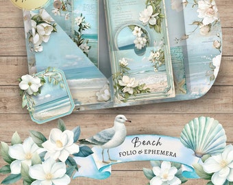 Beach Ephemera Kit: Coastal Junk Journal, Printable Scrapbook (Digital Download)