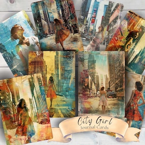 Garota da cidade, cartões de diário, diário de lixo, imprimível, download digital, suprimentos para scrapbooking, inserções imprimíveis, itens efêmeros, garota moderna da moda