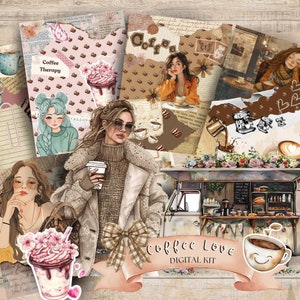 Kit digitale per il caffè, effimeri per il caffè, kit per diario spazzatura, kit per album di ritagli per il caffè, diario spazzatura per il caffè, pagine per il caffè, carte per il caffè, diario del caffè