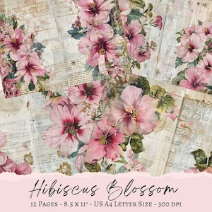 Hibiscus Junk Journal Pages: Shabby Chic Ephemera (Digital Download)