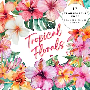 Tropisches Clipart, Tropische Blumen, Blumen Clipart, Sommer Clipart, Tropische Blumen Png, Hibiskus Clipart, Aquarell Tropisch