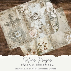 Zilveren gebedsboekje, digitale download, junkjournaal, opvouwbaar folio, boekje gebedsdagboek, schrift, gebedskaarten, kortstondige, christelijk