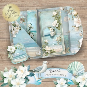 Folio de playa, efímera, estilo playero, costero, diario basura, imprimible, digital, álbum de recortes, manualidad, tema del océano, regalos para ella, vacaciones de verano