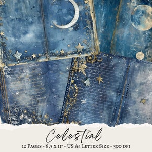 Celestial Junk Journal, Moon Star-pagina's, Moon Star Junk Journal, Moon Star Digital, Moon Star-plakboek, Moon Star-papier, Moon Star-efemere verschijnselen