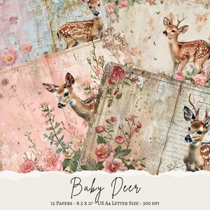 Baby Reh, Woodland Junk Journal, Papiermodell, Wald digitale Collage, Waldland Scrapbook Papier, Journal Zubehör, Natur Journal