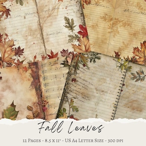 Fall Leaves Junk Journal, afdrukbare papierpagina, kortstondige, achtergrond, scrapbooking-benodigdheden, collagevellen, herfst, blad, digitale download