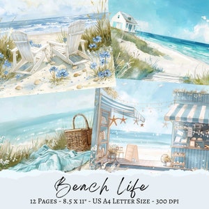 Strandleben, Küsten Journal, Küsten Papier, Strand Papier, Strand Seiten, Meer Seiten, Nautische Seiten, Strand Ephemera, Strand Journal, Download