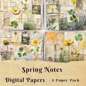 Carnet de bord printanier, Saint-Patrick, Numérique, Papier de scrapbooking, Carte de voeux, Arrière-plan, Collage sur papier, Fleurs de printemps, Trèfle, Script