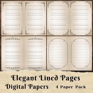 Elegant Lined Journal Pages, Print At Home, Lined Scrapbook and Background Paper, Vintage Neutral Paper and Pages, Backing, Junk Journal