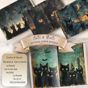 Cats & Bats Halloween Junk Journal: Printable Scrapbook Paper (Digital Download)