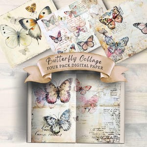 Junk Journal Seite, Printable Journal, Schmetterling Scrapbook Papier, Sommer Szenen, Digitales Papier,Schmetterling Hintergrund,Schmetterling,Digital Collage