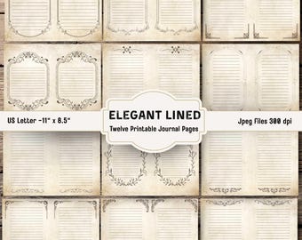 Eleganta linjerade dagbokssidor: Utskrivbart linjerat papper, dekorativt linjerat papper