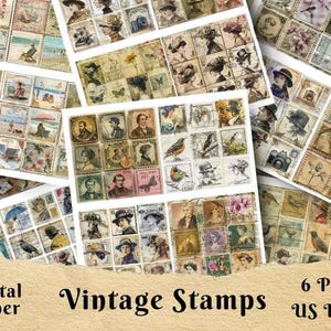 Vintage digitale Briefmarken für Junk Journaling, Print At Home, Scrapbooking Zubehör, künstliche Briefmarken für Kunsthandwerk