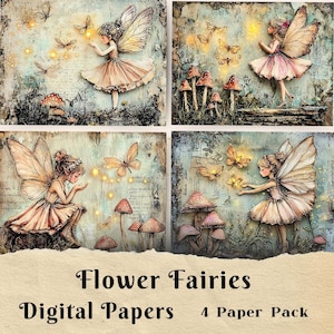 Páginas de diário de fadas de flores, diário de lixo de fantasia, papel de fundo e álbum de recortes para impressão, diário de lixo de fadas da floresta caprichoso