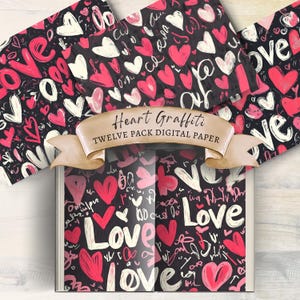 Herz Graffiti, Junk Journal Seite, Liebesbrief Druck, Digitales Papier, Scrapbook Papier, Hintergrundpapier, Liebesbriefe, Valentine, Schrift, Liebe
