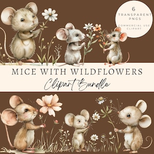 Souris avec des fleurs sauvages des cliparts Png, des cliparts souris, des cliparts souris mignonne, des cliparts mignons de souris, illustration de souris, souris aquarelle, souris mignonne png