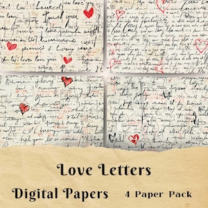 Páginas de diario basura, impresión de cartas de amor, diario imprimible, papel digital, papel para álbum de recortes, papel de fondo, notas de amor, papel de San Valentín, corazón