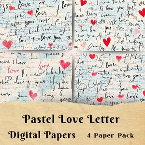 Pastell Liebesbrief Valentinstag Junk Journal Seite, Valentinstag druckbares Scrapbook Papier, digitales Hintergrundpapier, blaue Pastell Farbe, Ephemera