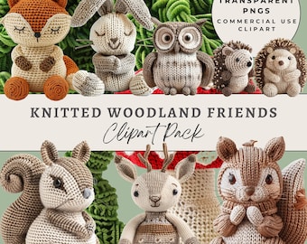 Cute Knitted Woodland Friends Clipart Bundle. Forest Clipart. Baby Animals Clipart. Nursery Woodland. Woodland png. Nursery Woodland Clipart