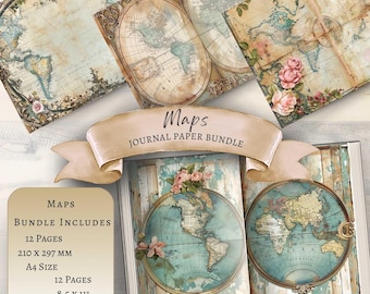 Maps, Junk Journal, Printable, Paper Page, Digital Download, Scrapbook Supplies, Ephemera, Background, Craft, Navigation, Cartography, Atlas