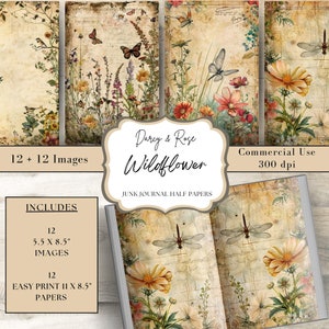 Wildflower Botanical Junk Journal, Flower Digital  Printable Paper Pages, Floral Botanical Ephemera, Flower, Summer,Scrapbooking,Background