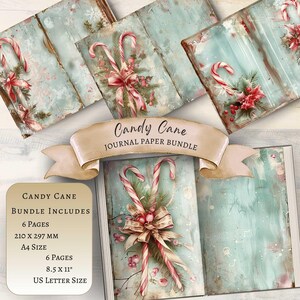 Candy Cane, Junk Journal, Afdrukbaar, Papieren pagina, Digitale download, Plakboekbenodigdheden, Ephemera, Achtergrond, Ambachtelijke Levering, Kerstmis