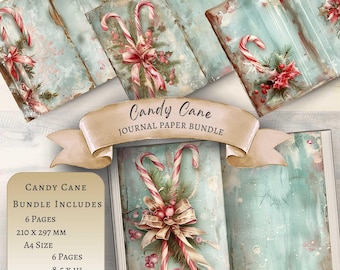 Candy Cane Junk Journal Paper: Christmas Scrapbook Ephemera (Digital Download)