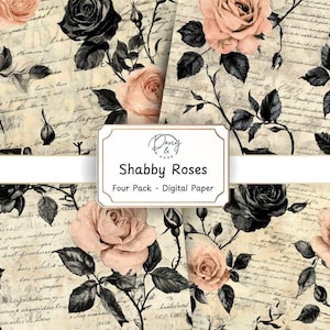 Diario basura con rosas desgastadas, papel imprimible, papel para álbumes de recortes, papel de fondo, cartas escritas a la antigua, hojas de collage, colores neutros, flores