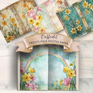 Narzisse Junk Journal, Printable Journal Seite, Scrapbooking Papier, Bastelbedarf, digitaler Download, Ostern, Frühlingsblumen, Narzissen