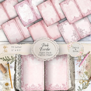 Pink Border Journal Pages: Vintage Scrapbook Paper (Digital Download)