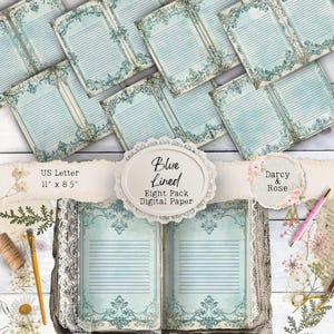 Páginas de diario con líneas azules, papel rayado imprimible, para imprimir en casa, papel rayado para scrapbooking, papel rayado para reverso, páginas de relleno para diarios basura