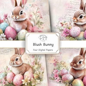 Blush Bunny Junk Journal, Thema, bedruckbares Papier, Scrapbook Papier, Hintergrundpapier, Pastellfarben, niedliches Häschen, Osterei
