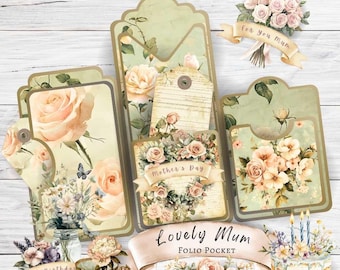 Lovely Mum Junk Journal Folio Pocket, Print At Home, Fussy Cuts, Background Paper, Mother’s Day, Birthday, Greeting Cards, Gift For Her