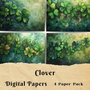 Trébol, páginas de diario basura del día de San Patricio, imprimible del día de San Patricio, trébol, trébol de cuatro hojas, papel para álbum de recortes, papel de fondo, suerte
