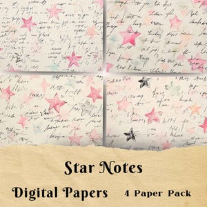Papel para diario basura, cartas escritas a mano, papel para álbumes de recortes, papelería con guiones, tema de estrellas, caligrafía, tarjetas de felicitación, manualidades con papel