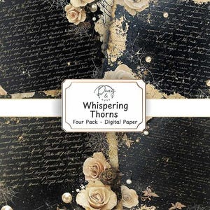 Diario basura Whispering Thorns, papel imprimible, papel para álbumes de recortes, papel de fondo, carta escrita antigua, hoja de collage, sepia, negro, rosa