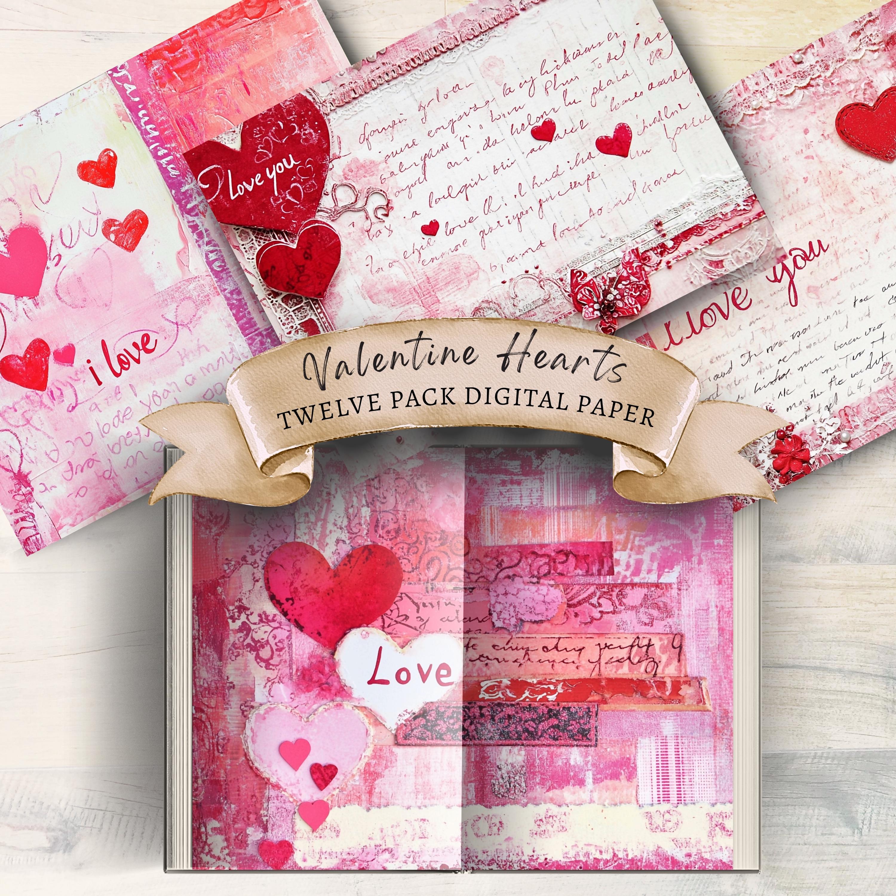 Valentine Hearts Digital Paper Pack: Love Letter Scrapbook (8.5x11) (Digital Download)