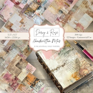 Notes manuscrites, papier pour carnet de bord, écriture manuscrite vintage, fourniture pour carnet de bord, papier vintage, papiers imprimables, fourniture de journalisation