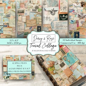 Reise, Junk-Journal, Digitales Papier, Collage, Ephemera, Karten, Meer, Strand, Welt, Urlaub, Gästebuch, Handwerk