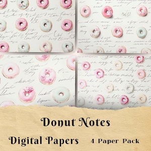 Papel para diario basura, cartas escritas a mano, papel para álbumes de recortes, papelería con guiones, tema de donuts, caligrafía, tarjetas de felicitación, manualidades con papel
