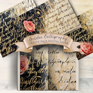 Papel de diario basura con caligrafía artística, carta escrita a mano, papel para álbumes de recortes, papelería con guión, San Valentín romántico, adornos de rosas