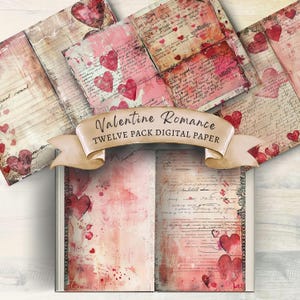 Romance de San Valentín, página de diario basura, impresión de carta de amor, papel digital, papel de álbum de recortes, papel de fondo, notas de amor, papel de San Valentín, corazón